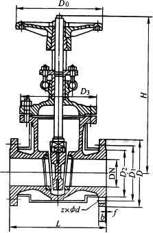 BZ41H、BZ41W、BZ41Y型保溫夾套式楔式閘閥PN16～PN40外形尺寸圖